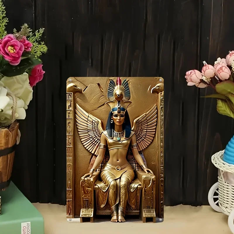 Estátua Decorativa Deusa Ísis – Escultura Egípcia Dourada em Resina Premium