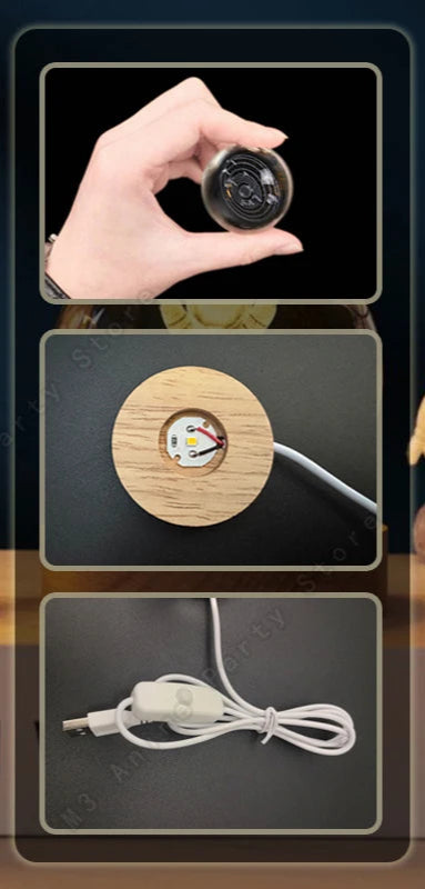 Luminária Esfera Galáctica 3D com Base de Madeira – Lua, Saturno e Sistema Solar