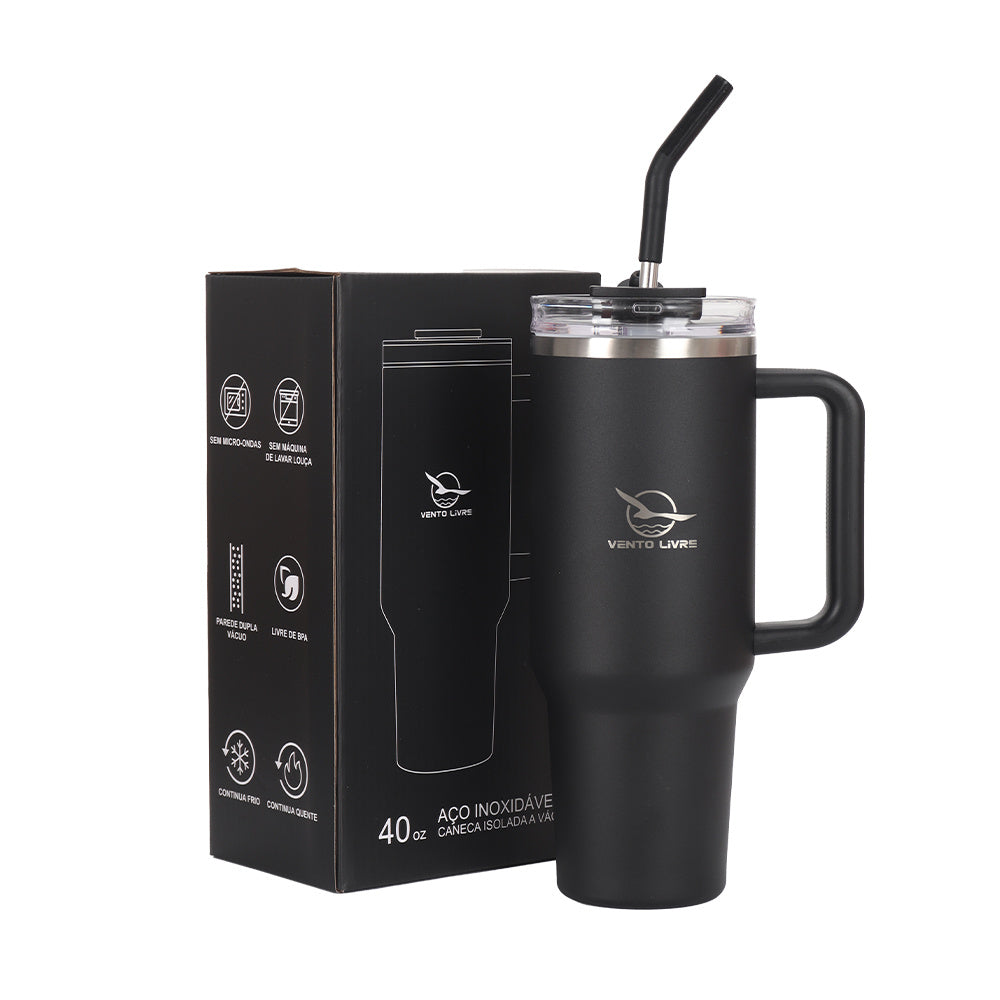 Copo Térmico Premium Vento Livre com Tampa Antivazamento e Canudo 1200ml