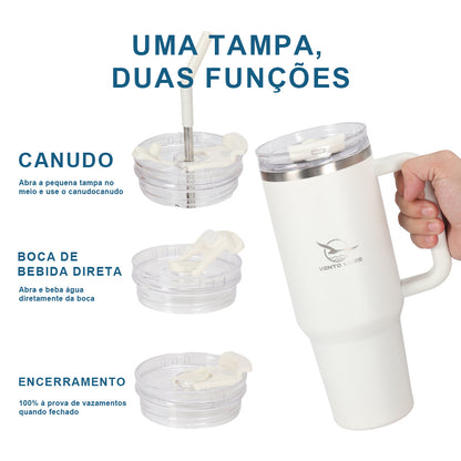 Copo Térmico Premium Vento Livre com Tampa Antivazamento e Canudo 1200ml