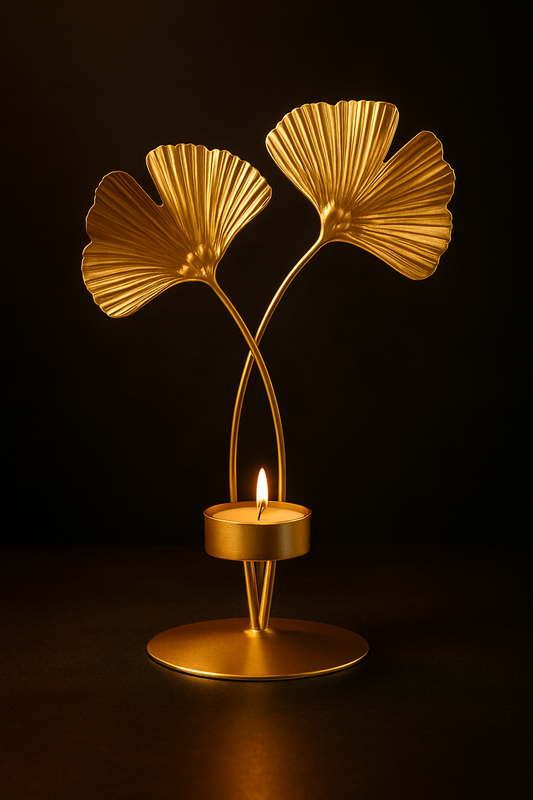 Castiçal Folhas Douradas Elegance