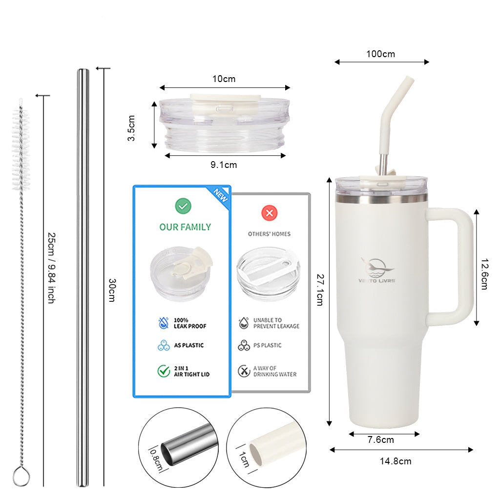 Copo Térmico Premium Vento Livre com Tampa Antivazamento e Canudo 1200ml